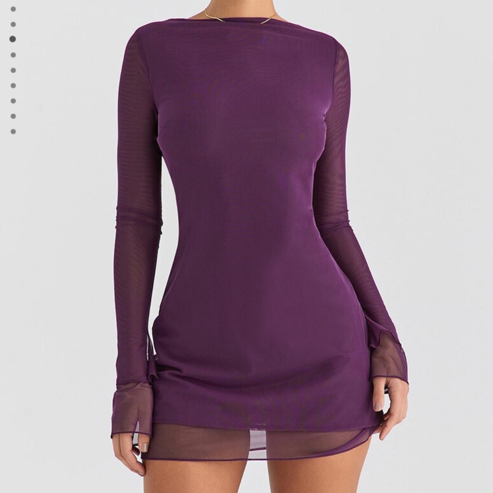 Mistress Rocks Plum Bodycon Mini Dress with Long Sleeves